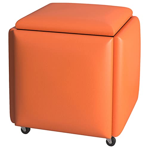 TAIYUESHAN Magic Cube Hocker, quadratischer Aufbewahrungsstuhl mit PU-Ledersitz und drehbaren Rädern, Moderne Sofa-Kombination für Zuhause, 5-in-1-Hocker, Orange (Größe: 35 x 35 x 35 cm) Family von TAIYUESHAN