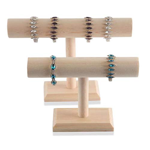 TAIYUESHAN Schmuckschatullen, Schmuckständer aus Holz mit T-Stange, für Armbänder, Armreifen, Scrunchie, Schmuckaufbewahrung, 2-teiliges Set, Organizer in 2 Größen von TAIYUESHAN