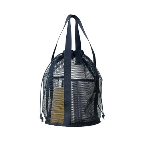 TAKOXIA Reise Mesh Kosmetiktasche Große Kapazität Waschtasche Handtasche mit Kordelzug Faltbar Casual Strandtasche mit 2 Taschen, marineblau, As shown von TAKOXIA