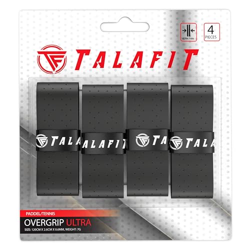 TALAFIT OverGrips Padel Ultra - Grip Padel - Paddelgriff - Overgrip Paddel Perforiert - Grip Tennis - Zubehör Padel - Golf Grips - Maximaler Grip (Pack 4 Schwarz) von TALAFIT