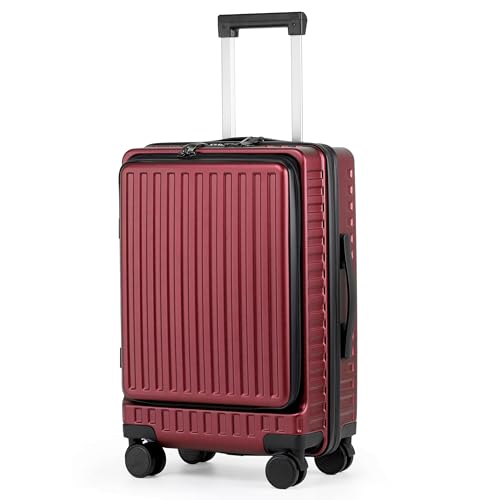 TANTOMI Hartschalen-Handgepäck Koffer mit Laptopfach, Trolley-Reisekoffer, 4×360°-Rollen, 3-stelligem TSA-Schloss (41L, Rotviolett) von TANTOMI