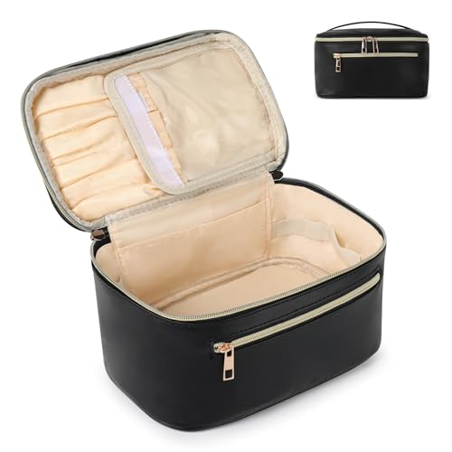 TAN.TOMI Kosmetiktasche Damen Kosmetikkoffer Schminktasche Schminkkoffer Damen mit Griff und Teiler Tragbare Kosmetik Organizer Tasche für Geeignet für Reisen Weggehen,Schwarz von TAN.TOMI