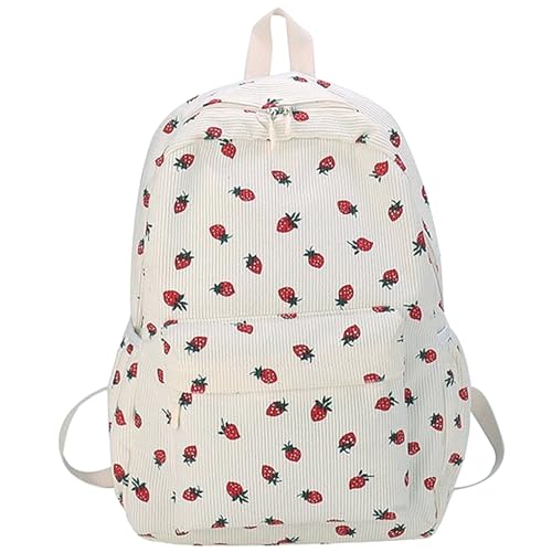 Erdbeer-Rucksack großer Kapazitäts-Cord-Rucksack mit Multi-Pocket-Blumen-Rucksack mit verstellbarem Riemen niedlicher ästhetischer Rucksack mit Reißverschluss-Reiseversorgung von TANGPINGMAO