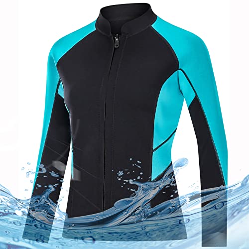 2mm Neoprenanzüge Damen Langarm Tauchanzug Top Neopren Warm Halten Split & Comfort Taucherjacke Zum Tauchen Surfen Schwimmen Schnorcheln,S,Lake Blue von TANRONGGANG-SHOP