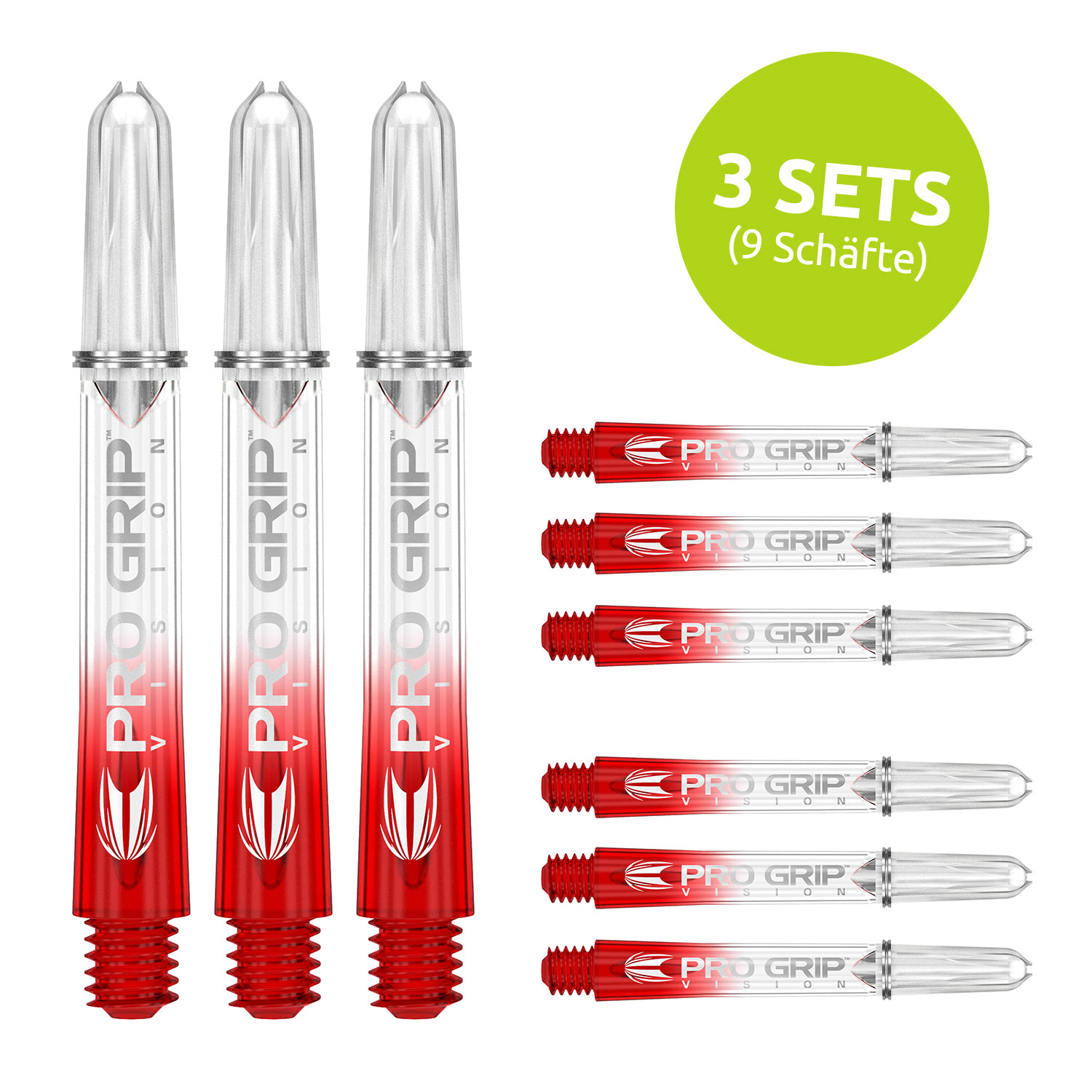 Target Pro Grip Schaft - Vision Red / Rot - 3 Sets - (versch. L?ngen) Short 34 mm von TARGET