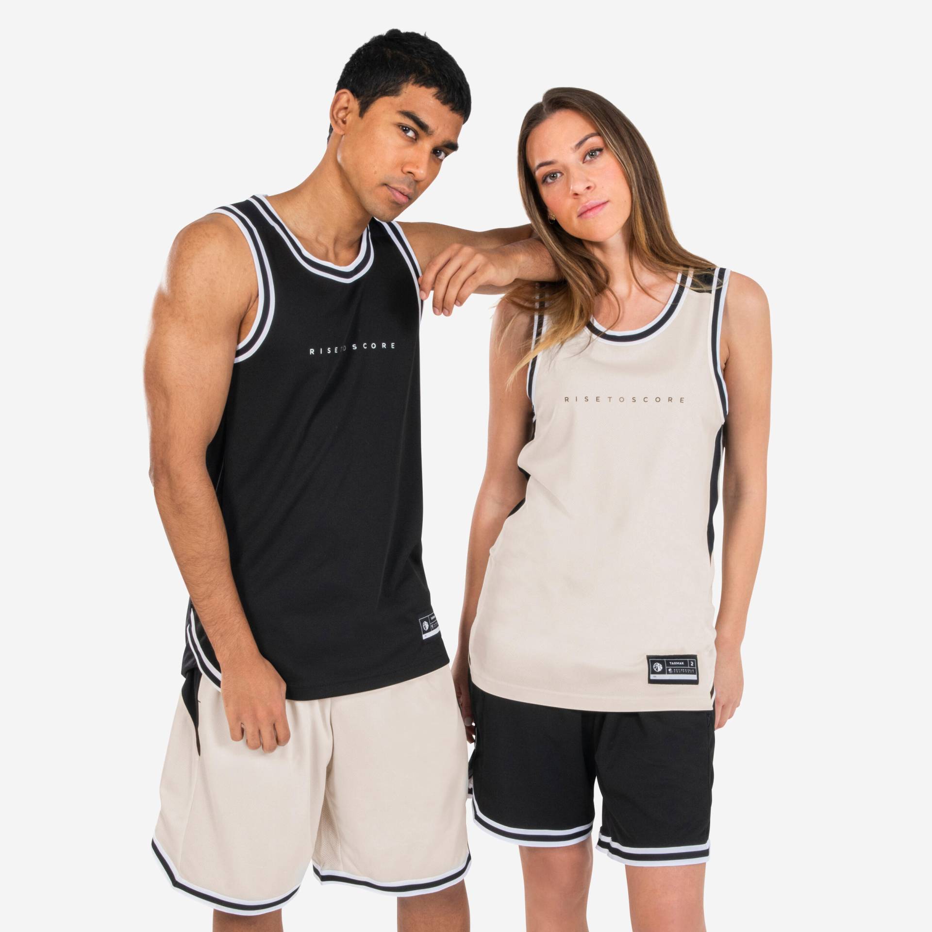 Damen/Herren ärmellos wendbar Basketball Trikot ‒ T500 schwarz/beige von TARMAK