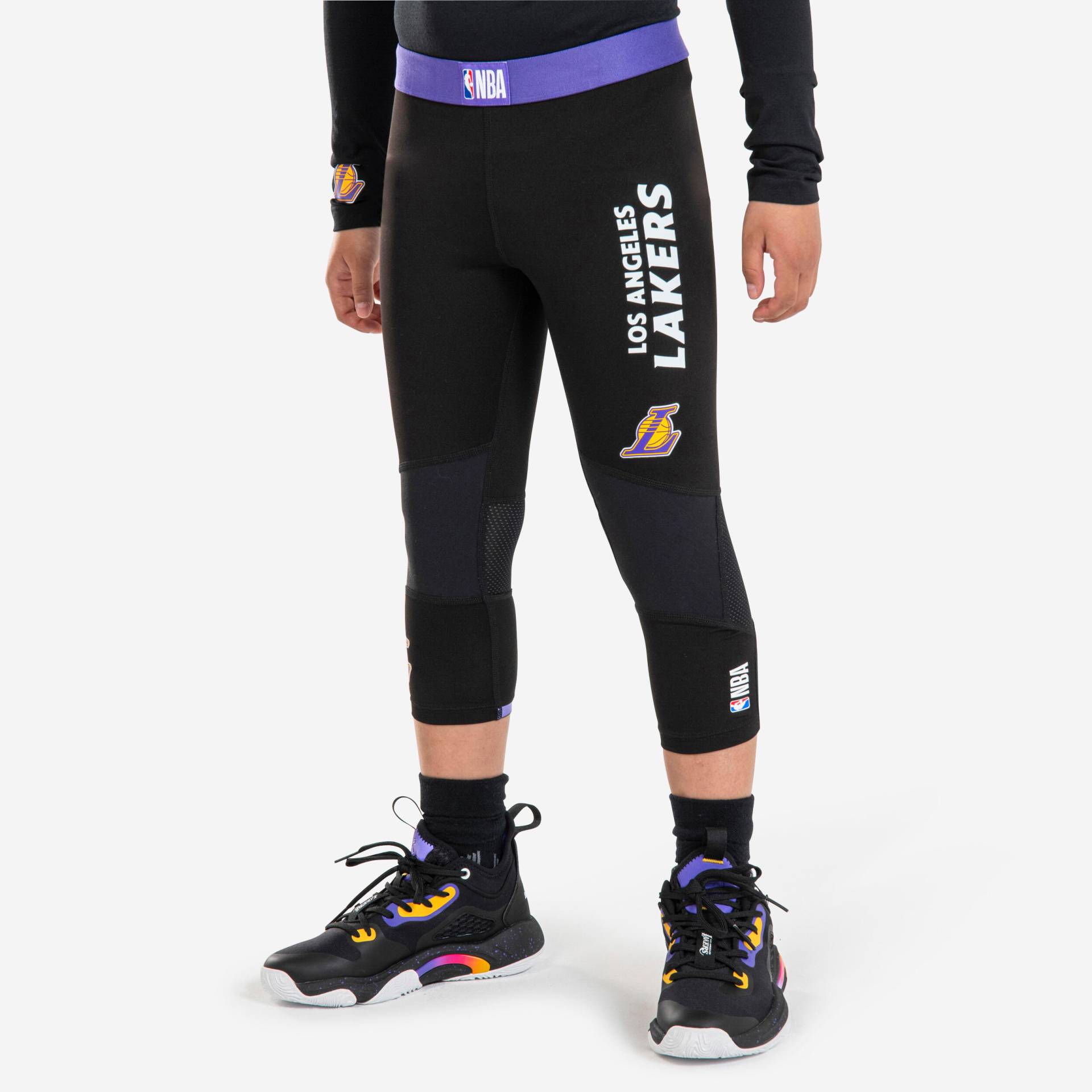 Kinder 3/4-Tights Funktionshose NBA Los Angeles Lakers - 500 schwarz von TARMAK