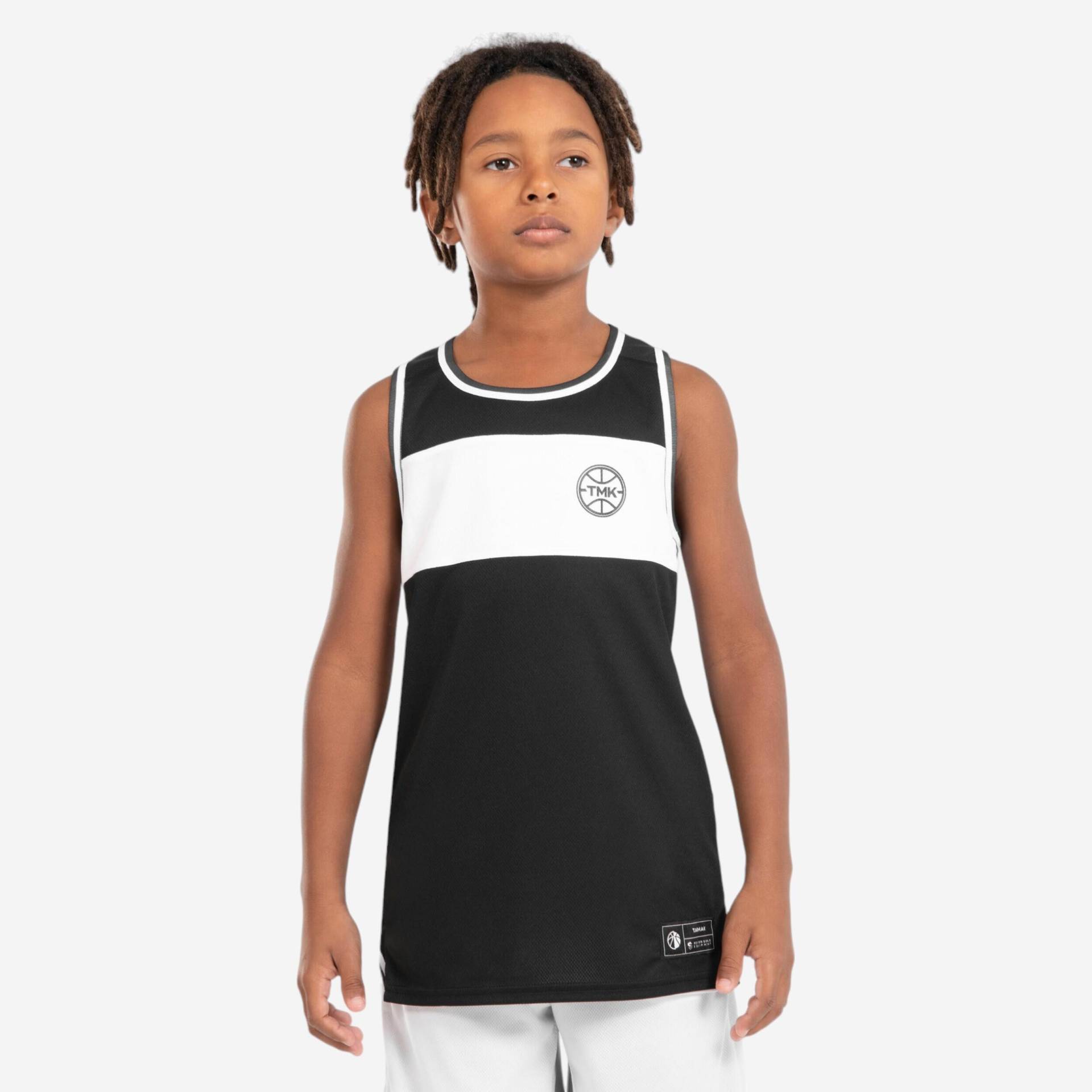 Kinder Basketball Trikot ärmellos wendbar - T500R schwarz/weiß von TARMAK