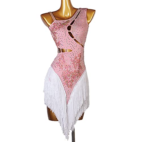 TATOS Damen Randbereich Lateinische Tanzkleider Hohl Cha Cha Wettbewerb Kostüme Tango Ballsaal Performance Kleid Salsa Tanzkleidung,B,XL von TATOS