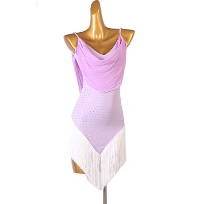 TATOS Randbereich Lateinische Tanz Performance Kleider Cha Cha Ballsaal Tanzendes Kleid Mit V-Ausschnitt Für Damen Salsa Tango Trainings Tanz Outfit Moderne Tanzkleidung,Lila,M von TATOS