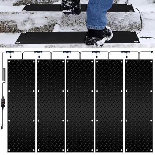 TAUIANE 2025 Neues Upgrade: Beheizte Schneeschmelz Matten, rutschfeste Winter Eisschmelzmatten, Beheizte Gummimatte, Mit Netzkabel, FüR AußEntreppen Stufen TüRen Gehwege,10×30in(25.4×76.2cm),5pcs von TAUIANE