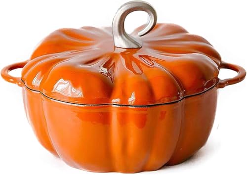 TAUIANE Kürbis-Schmortopf Aus Gusseisen 3,7 L Kürbis-Kochtopf Aus Emaille Halloween-Erntedank-Dekortopf Als Geschenk,Orange,1PCS von TAUIANE