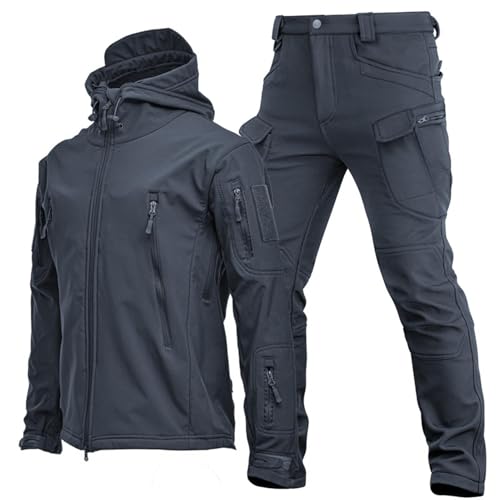 TAUIANE Softshelljacke FüR Herren, 2 Teiliger Snowboard Schneeanzug, Warme Winter Ski Jacke Mit Kapuze, wasserdichte MilitäR Kampfanzug Sets, Zum Skifahren, Schneemobilfahren, Wandern,04,XXL von TAUIANE