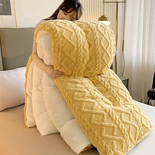 TAUIANE Winterdecke, Doppelseitige Samtdecke, Atmungsaktive WäRmende Flauschige PlüSchdecke, Weiche Winterdecke Aus Dickem Wendbarem PlüSch, FüR Bett Couch Kaltes Wetter,Gelb,200×230cm(5kg) von TAUIANE