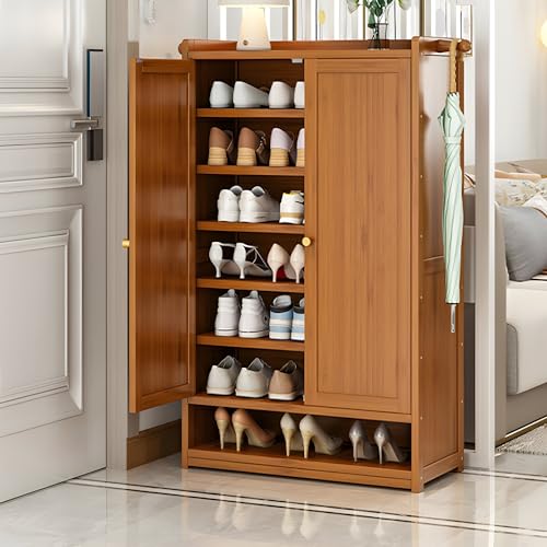 Schuhschrank, Schuhaufbewahrungsschrank, Schuhregal mit Türen und Regalen, Wohnaccessoire - Hellbraun, 24" L x 13" B x 45" H Tür Run Forward von TBSZCM