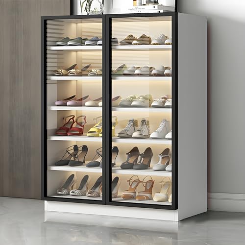 TBSZCM Schuhschrank, Schuhaufbewahrungsschrank, Schuhregal, Glastür-Schuhregale mit verstellbaren Regalen für Eingangsbereich, Foyer, Flur, Schlafzimmer – 24" L x 14" B x 47" H, Weiß Run von TBSZCM