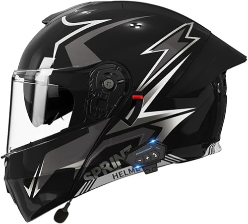 Bluetooth Integraler Motorradhelm, Modularer Motorradhelm Mit Doppelvisier, Klapphelme Motorradhelm Für Männer Und Frauen Erwachsene, DOT/ECE-Zertifizierung Motorrad Integralhelm 11,M=57-58CM von TBTBZXCV