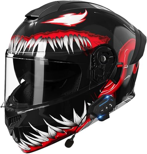 Bluetooth Integraler Motorradhelm, Modularer Motorradhelm Mit Doppelvisier, Klapphelme Motorradhelm Für Männer Und Frauen Erwachsene, DOT/ECE-Zertifizierung Motorrad Integralhelm 3,L=59-60CM von TBTBZXCV