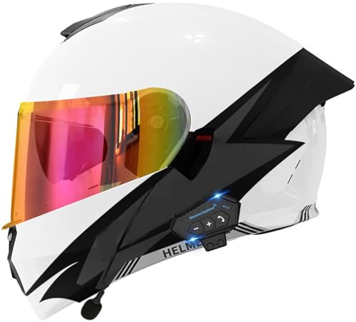 Bluetooth Modularer Motorradhelm, Integrierter Klapphelm Für Erwachsene Männer Und Frauen, DOT/ECE-Geprüft Motorrad Integralhelm Mit Doppelter Sonnenblende Antibeschlag 10,M=57-58CM von TBTBZXCV