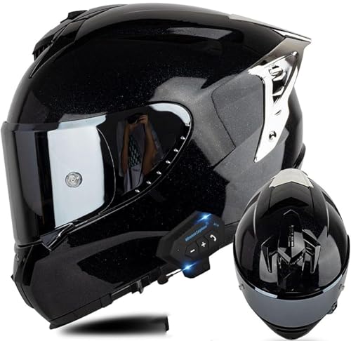 Bluetooth-Motorradhelm Herren Damen Integralhelm Motorrad Chopper Moped Scooter Modularer Motorradhelm DOT/ECE-Zertifizierung Modular Helm Sturzhelm Mit Doppelvisier 2,L=59-60CM von TBTBZXCV