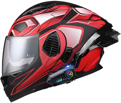 Bluetooth Motorradhelm Motorrad Klapphelm Mit Doppelvisier Modulare Helm DOT/ECE Zertifiziert Bluetooth Integralhelm Rollerhelm Atmungsaktiv Sturzhelm Für Erwachsene Damen Herren 7,M=57-58CM von TBTBZXCV