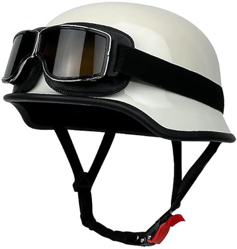 Deutsche Motorrad Halbhelme Retro Halbschalenhelm Jethelm Mit Schutzbrille Und Schnellverschluss Schnalle DOT/ECE-Zulassung Open Face Helm Für Cruiser Chopper Biker Moped 5,L=59-60CM von TBTBZXCV