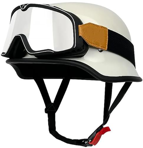 Deutsche Motorrad Halbhelme Retro Halbschalenhelm Jethelm Mit Schutzbrille Und Schnellverschluss Schnalle DOT/ECE-Zulassung Open Face Helm Für Cruiser Chopper Biker Moped 6,M=57-58CM von TBTBZXCV