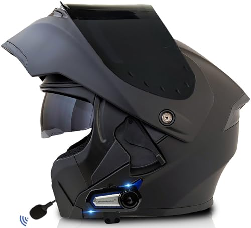 Motorrad Klapphelm Motorradhelm Mit Bluetooth, Modularer Helm Mit Doppelvisier DOT/ECE Zertifiziert Integralhelm, Mit Eingebautem Mikrofon Für Automatische Reaktion 1,M=57-58CM von TBTBZXCV