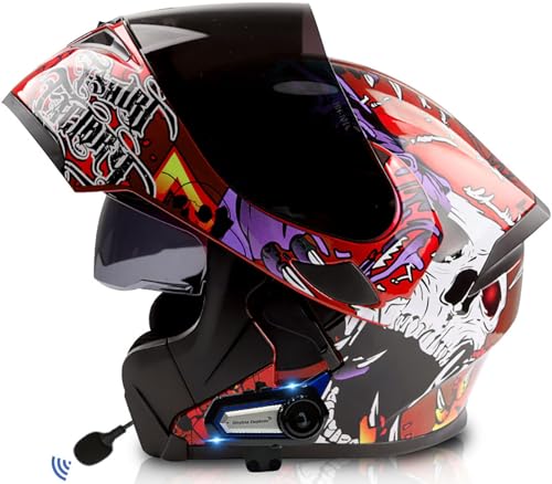 Motorrad Klapphelm Motorradhelm Mit Bluetooth, Modularer Helm Mit Doppelvisier DOT/ECE Zertifiziert Integralhelm, Mit Eingebautem Mikrofon Für Automatische Reaktion 7,XXL=63-64CM von TBTBZXCV