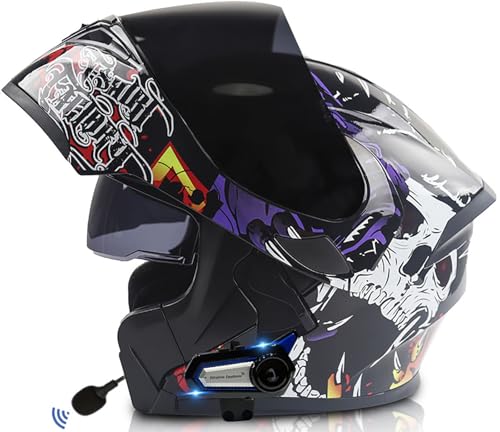 Motorrad Klapphelm Motorradhelm Mit Bluetooth, Modularer Helm Mit Doppelvisier DOT/ECE Zertifiziert Integralhelm, Mit Eingebautem Mikrofon Für Automatische Reaktion 9,XXL=63-64CM von TBTBZXCV