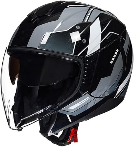 Motorradhelm Jethelme Mit Bluetooth, DOT/ECE-Zertifizierter Motorrad Integrierter Bluetooth-Helm, Open Face Helm Mit Doppelvisier, Rollerhelm Scooterhelm Für Damen Und Herren 17,XL=61-62CM von TBTBZXCV