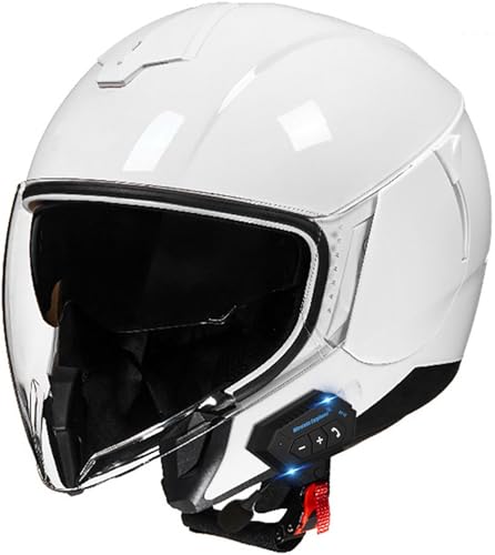 Motorradhelm Jethelme Mit Bluetooth, DOT/ECE-Zertifizierter Motorrad Integrierter Bluetooth-Helm, Open Face Helm Mit Doppelvisier, Rollerhelm Scooterhelm Für Damen Und Herren 3,M=57-58CM von TBTBZXCV