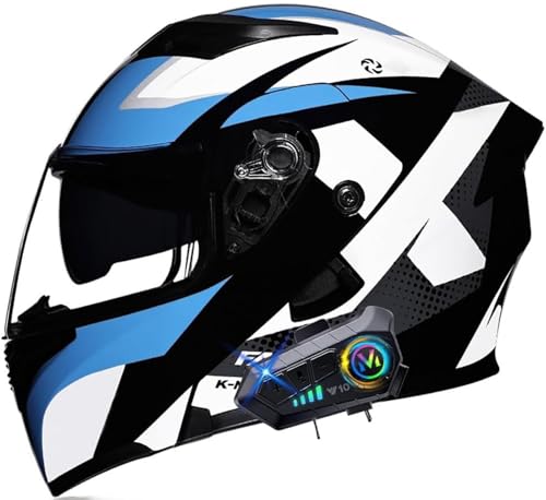 Motorradhelm Klapphelm Mit Bluetooth, Motorrad Integralhelm Rollerhelm Bluetooth-Helm Mit Doppelvisier, DOT/ECE Genehmigt Modular Motorradhelm Für Damen Und Herren Erwachsene 8,M=57-58CM von TBTBZXCV