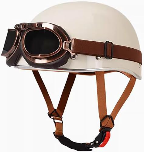 Open Face Motorrad Helm, DOT/ECE Genehmigt Halbschalenhelm, Retro Motorrad Halbhelm Mit Brille, Schnellverschluss Schnalle, Erwachsene Halbschale Jet-Helm, Scooter-Helm 3,L=59-60CM von TBTBZXCV