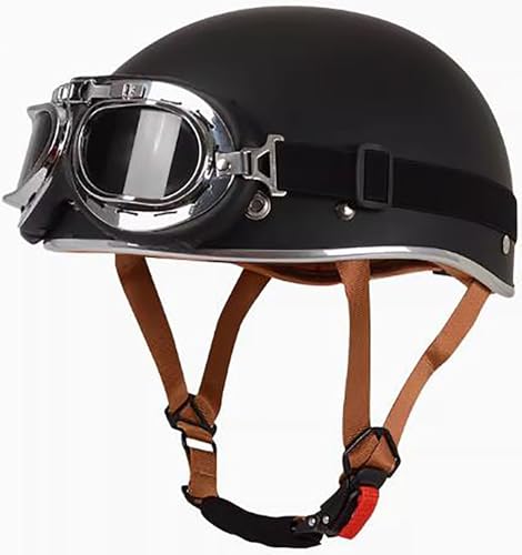 Open Face Motorrad Helm, DOT/ECE Genehmigt Halbschalenhelm, Retro Motorrad Halbhelm Mit Brille, Schnellverschluss Schnalle, Erwachsene Halbschale Jet-Helm, Scooter-Helm 4,S=55-56CM von TBTBZXCV