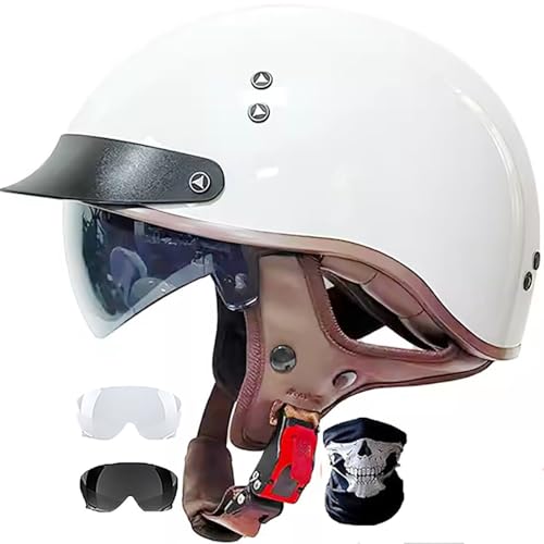 Retro Mopedhelm Jethelm, Vintage Motorrad Helm Mit Visier Schnellverschluss Schnalle Für Cruiser Chopper Biker E-Scooter Roller DOT/ECE-Zulassung Für Herren Damen 10,XXL von TBTBZXCV