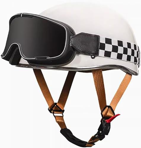 Retro Motorrad Halbhelme Motorradhelm Für Herren Und Damen DOT/ECE-Zertifizierung Jethelm Mit Schutzbrille Halbschalenhelm Offenem Helm Für Bike Cruiser Chopper Moped Scooter 2,XL=61-62CM von TBTBZXCV