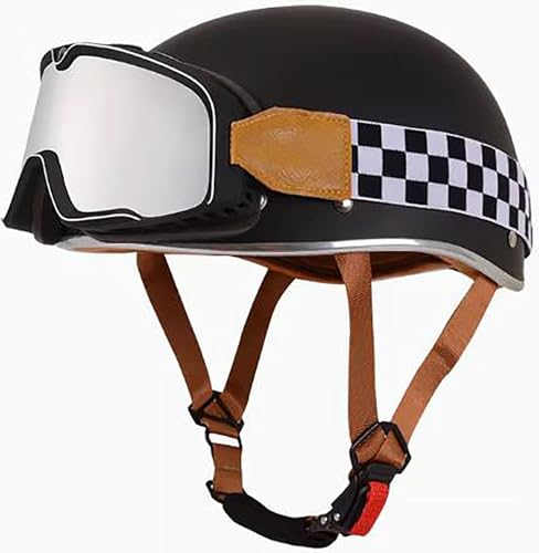 Retro Motorrad Halbhelme Motorradhelm Für Herren Und Damen DOT/ECE-Zertifizierung Jethelm Mit Schutzbrille Halbschalenhelm Offenem Helm Für Bike Cruiser Chopper Moped Scooter 8,XL=61-62CM von TBTBZXCV