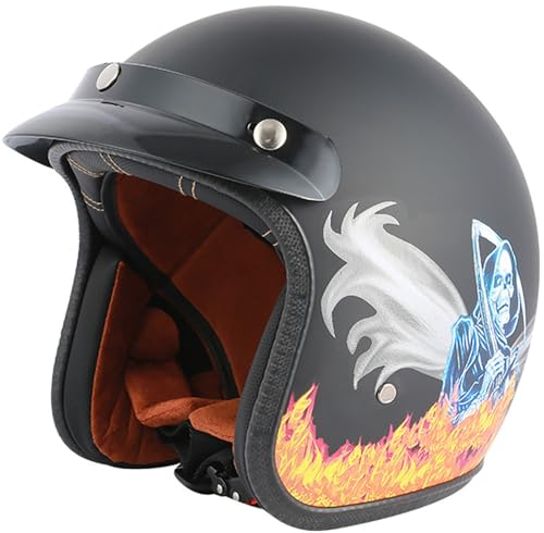 Retro Motorradhelm Jethelm, DOT/ECE-Zugelassener Offener Motorradhelm, Motorrad Halbhelm Mit Sonnenblende, Mopedhelme Halbschalenhelm Für Erwachsene Männer Und Frauen 6,L=59-60CM von TBTBZXCV