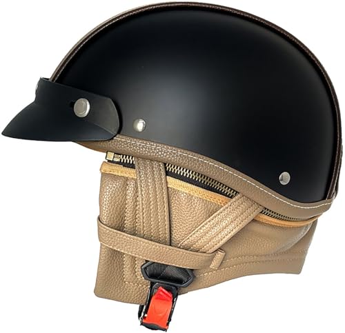 Retro Motorradhelm Jethelm Roller-Helm, Deutscher Stil Halbschale Helm Jethelm, Herren Und Damen Halbgesicht Chopper Helm, DOT/ECE-Zertifizierung Scooter-Helm Mit Sonnenblende 3,M=57-58CM von TBTBZXCV