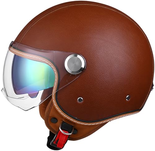 Retro Motorradhelm Rollerhelm Motorrad Halbschalenhelm Mit Doppelvisier Chopper Helm Mit DOT/ECE Zertifiziert Motorradhelm Halbschale Für Erwachsener Herren Und Damen 5,XXL=63-64CM von TBTBZXCV