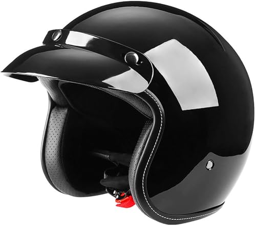 Retro Offenem Helm Motorrad Halbhelme Motorradhelm Für Herren Und Damen DOT/ECE-Zertifizierung Jethelm Mit Sonnenblende Halbschalenhelm Braincap Für Bike Cruiser Moped Scooter 1,XXL=63-64CM von TBTBZXCV