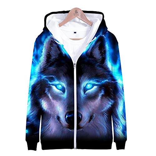 TBTROQXCT 3-16 Jahre Kinder Hoodies 3D Wolf Zipper Sweatshirt Hoodie Männer/Frauen Wolf Jungen Jacken Kinderkleidung(Blue1,100) von TBTROQXCT