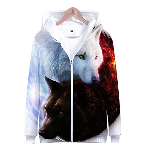 TBTROQXCT 3-16 Jahre Kinder Hoodies 3D Wolf Zipper Sweatshirt Hoodie Männer/Frauen Wolf Jungen Jacken Kinderkleidung(Lavender1,M) von TBTROQXCT