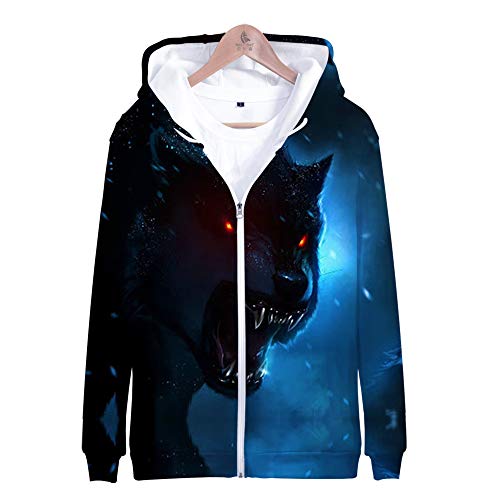 TBTROQXCT 3-16 Jahre Kinder Hoodies 3D Wolf Zipper Sweatshirt Hoodie Männer/Frauen Wolf Jungen Jacken Kinderkleidung(Sky blue1,XXS) von TBTROQXCT