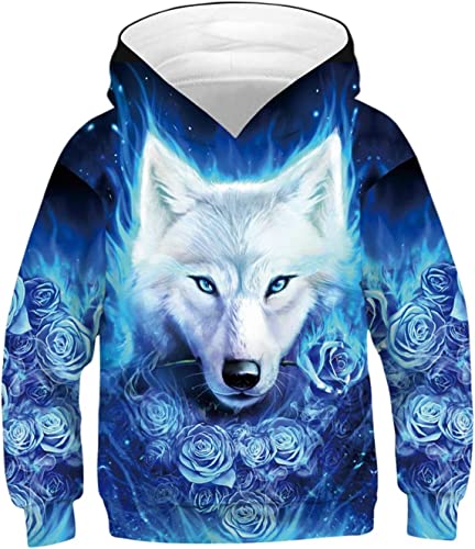 TBTROQXCT 3D Animal Print Kinder Wolf Hoodie Langarm Kapuzenpullover Pullover Kinder Pullover Pullover(Tz197,120) von TBTROQXCT