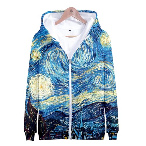 TBTROQXCT 3D-Druck Reißverschluss Hoodie Männer/Frauen Sweatshirt Kunst Shirt Ölgemälde Frauen ästhetische Hoodies Kinder(1,XL) von TBTROQXCT