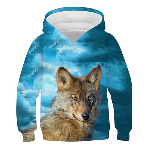 TBTROQXCT 3D-Druck Wolf Mädchen Jungen Hoodies, Mantel Teenager Herbst Oberbekleidung Kinderkleidung 8 10 12 Jahre Kapuzenpullover Langarmpullover(W50161,110) von TBTROQXCT