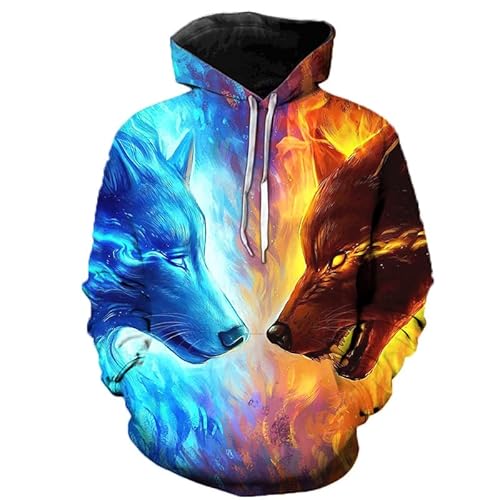 TBTROQXCT 3D-Druck Wolf Mädchen Jungen Hoodies, Mantel Teenager Herbst Oberbekleidung Kinderkleidung 8 10 12 Jahre Kapuzenpullover Langarmpullover(WW02,110) von TBTROQXCT