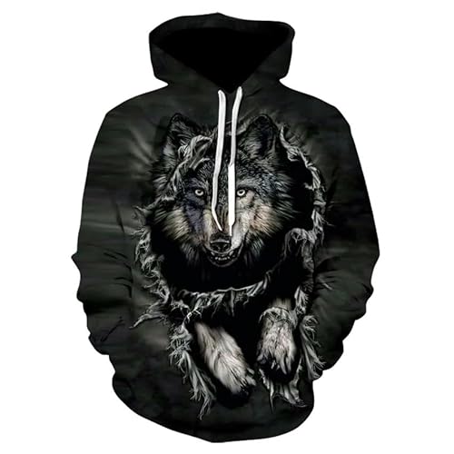 TBTROQXCT Kapuzenpullover mit 3D-Tierdruck, for Herren/Damen, glänzendes Kinder-Wolf-Design, Sweatshirts 3D Harajuku, Kapuzenpullover, Freizeitjacke(Style11,XXS) von TBTROQXCT